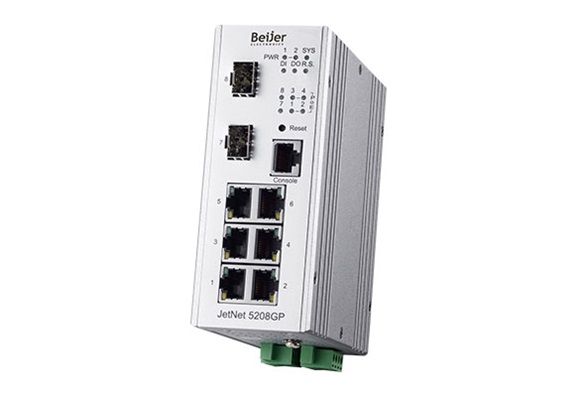 سوییچ صنعتی PoE مدیریتی کرنیکس با توان 180 وات (90 وات روی هر پورت) Korenix beijer JetNet 5208GP-2F-U