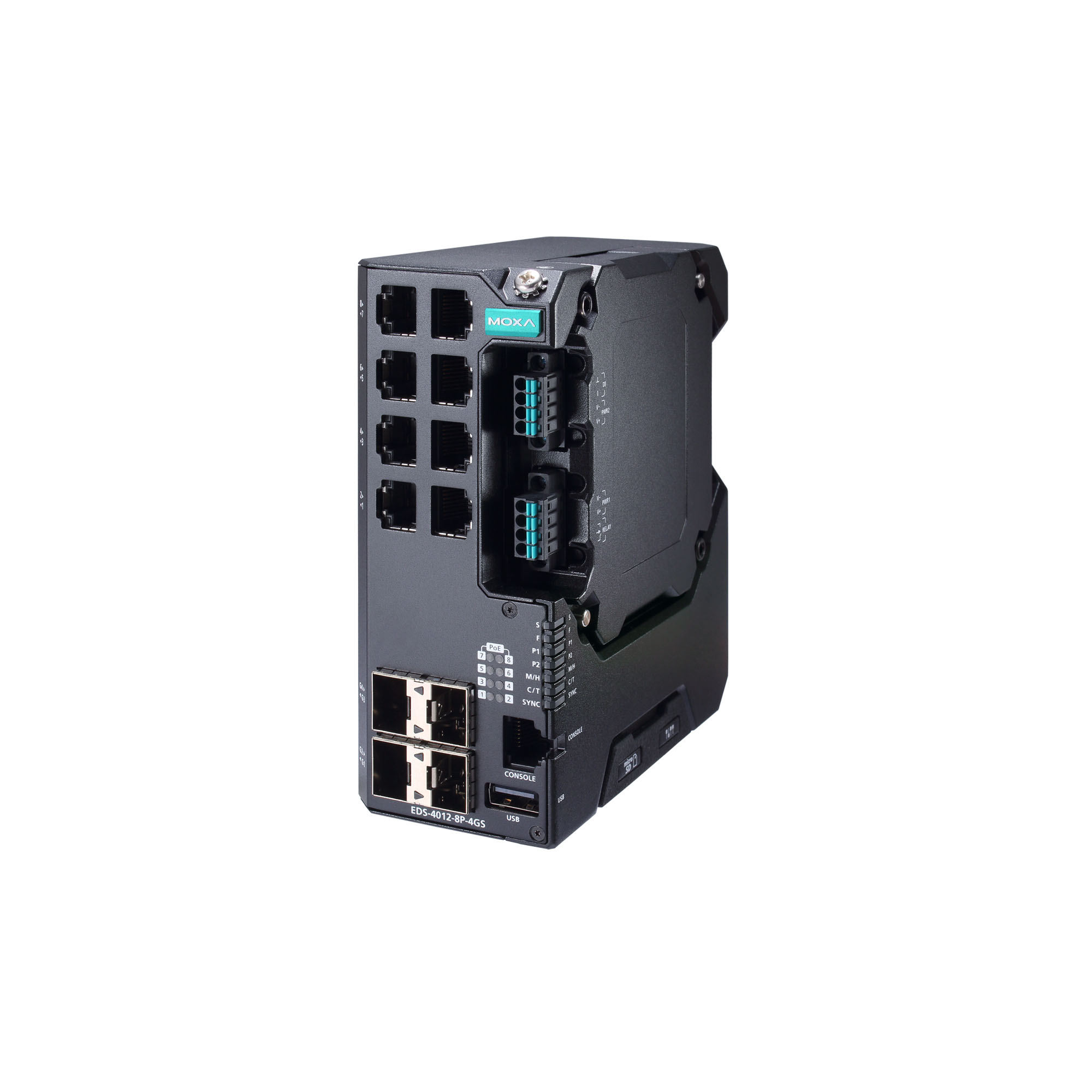 سوییچ صنعتی مدیریتی ++ PoE موگزا با توان 240 وات (90 وات روی هر پورت) Moxa EDS-4012-8P-4GS-LVA-T